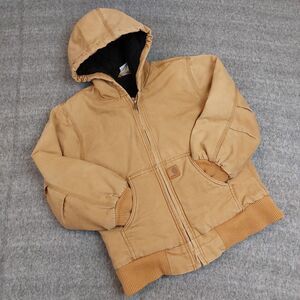Carhartt Youth Med 10-12 Duck Active Jacket Brown Canvas Quilted Lining CP8417